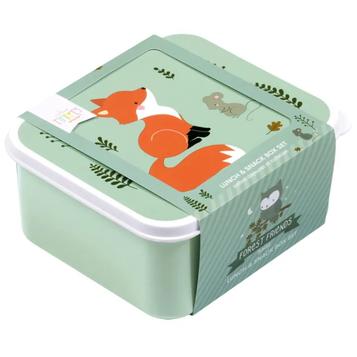 Lunchboxen>A Little Lovely Company Charlie Lunch & Snack Box forest friends - sage