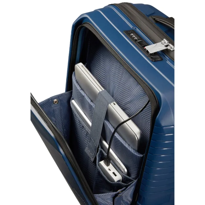 Transavia Trolleys|Handbagage Trolleys>American Tourister Airconic Spinner 55 Neon Frontloader 15.6'' midnight navy