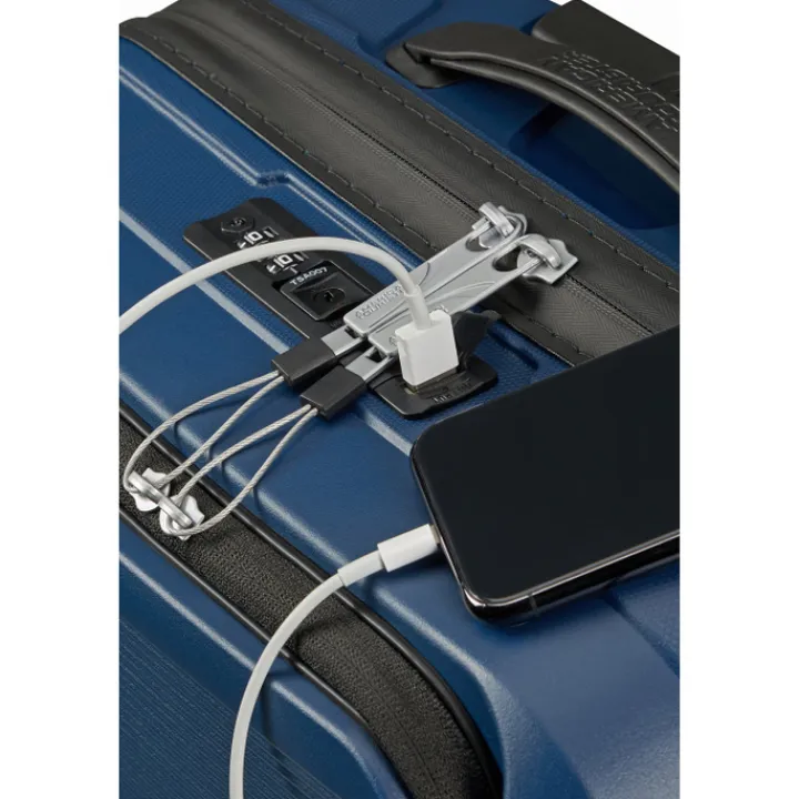 Transavia Trolleys|Handbagage Trolleys>American Tourister Airconic Spinner 55 Neon Frontloader 15.6'' midnight navy