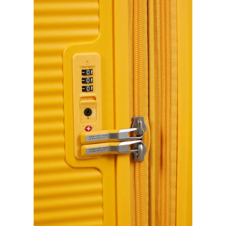Reistrolleys|Reiskoffers>American Tourister Soundbox Spinner 80/30 TSA Expandable golden yellow