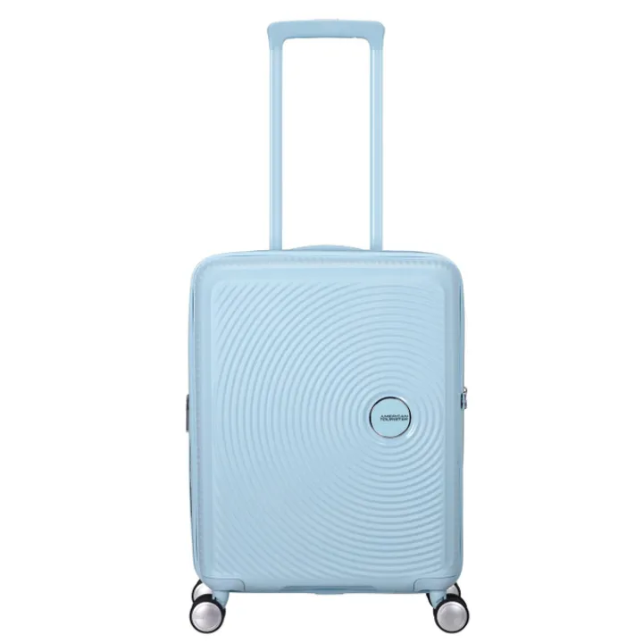 Transavia Trolleys|Ryanair Trolleys>American Tourister Soundbox Spinner 55/20 TSA Expandable pastel blue