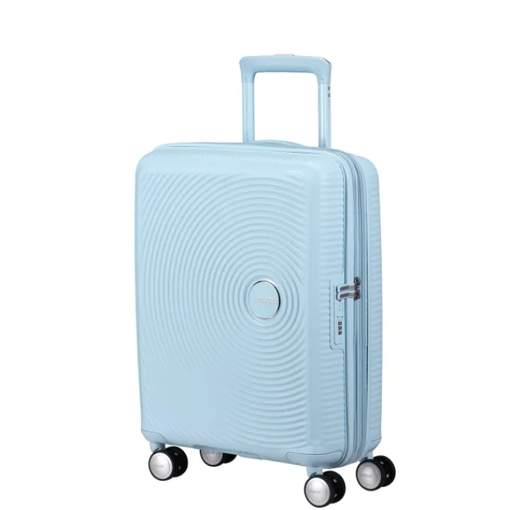 Transavia Trolleys|Ryanair Trolleys>American Tourister Soundbox Spinner 55/20 TSA Expandable pastel blue