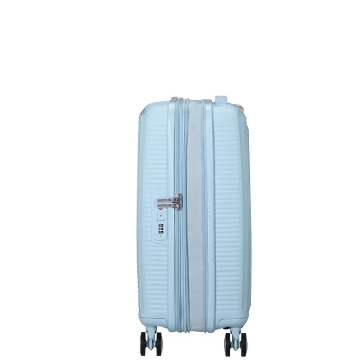 Transavia Trolleys|Ryanair Trolleys>American Tourister Soundbox Spinner 55/20 TSA Expandable pastel blue