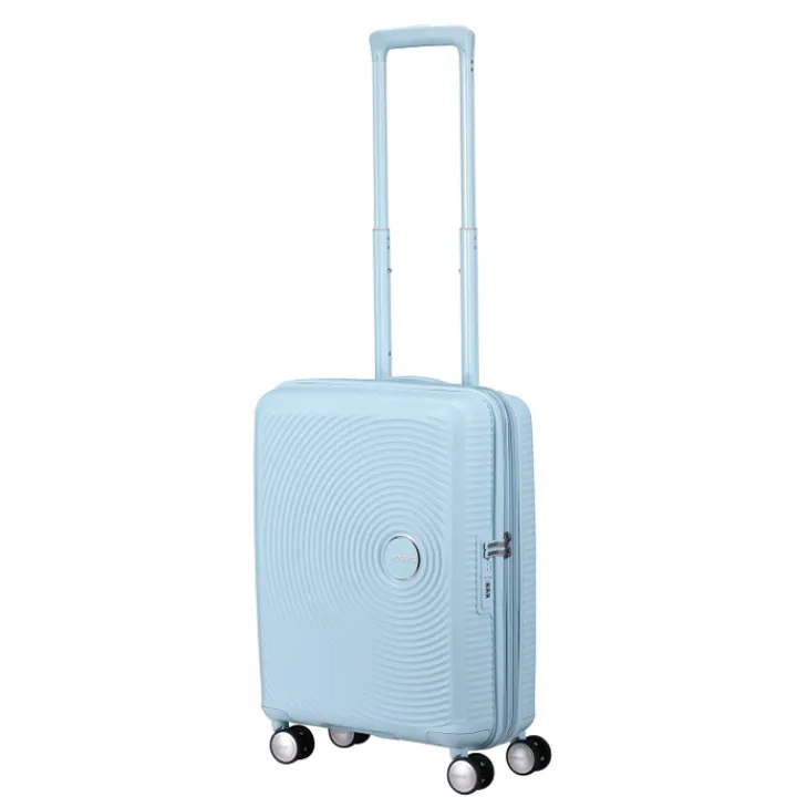 Transavia Trolleys|Ryanair Trolleys>American Tourister Soundbox Spinner 55/20 TSA Expandable pastel blue
