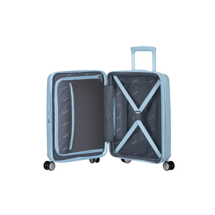 Transavia Trolleys|Ryanair Trolleys>American Tourister Soundbox Spinner 55/20 TSA Expandable pastel blue