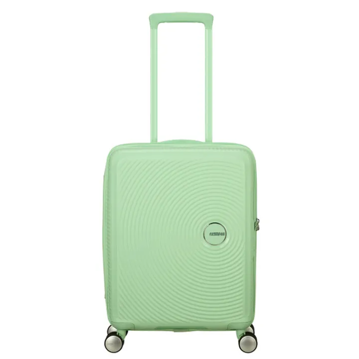 Transavia Trolleys|Ryanair Trolleys>American Tourister Soundbox Spinner 55/20 TSA Expandable pastel green