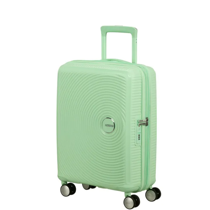 Transavia Trolleys|Ryanair Trolleys>American Tourister Soundbox Spinner 55/20 TSA Expandable pastel green