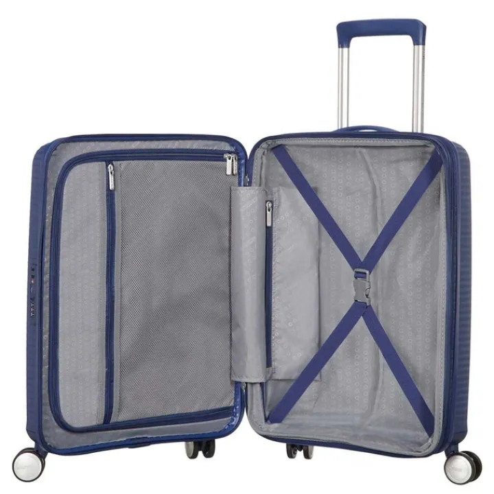 Transavia Trolleys|Handbagage Trolleys>American Tourister Soundbox Spinner 55 Expandable midnight navy