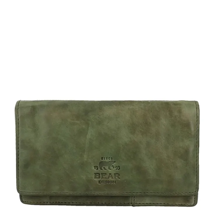 Rfid Portemonnees|Grote Portemonnees>Bear Design Cow Lavato Dames Portemonnee 12cc olive green