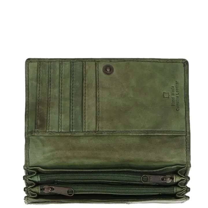 Rfid Portemonnees|Grote Portemonnees>Bear Design Cow Lavato Dames Portemonnee 12cc olive green