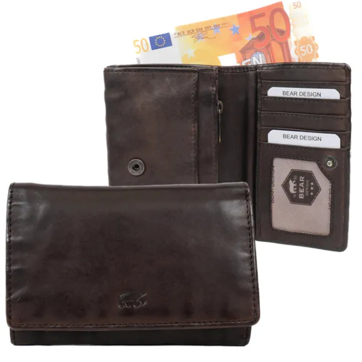 Rfid Portemonnees|Kleine Portemonnees>Bear Design Cow Lavato Wallet brown