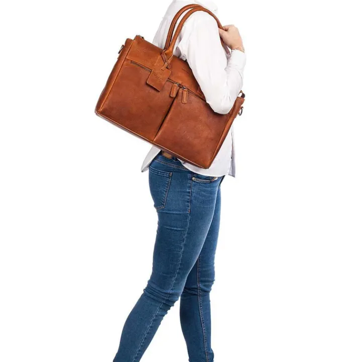 15.6 Inch Laptoptassen|Laptop Schoudertassen>Burkely Antique Avery Laptopbag 15.6" cognac