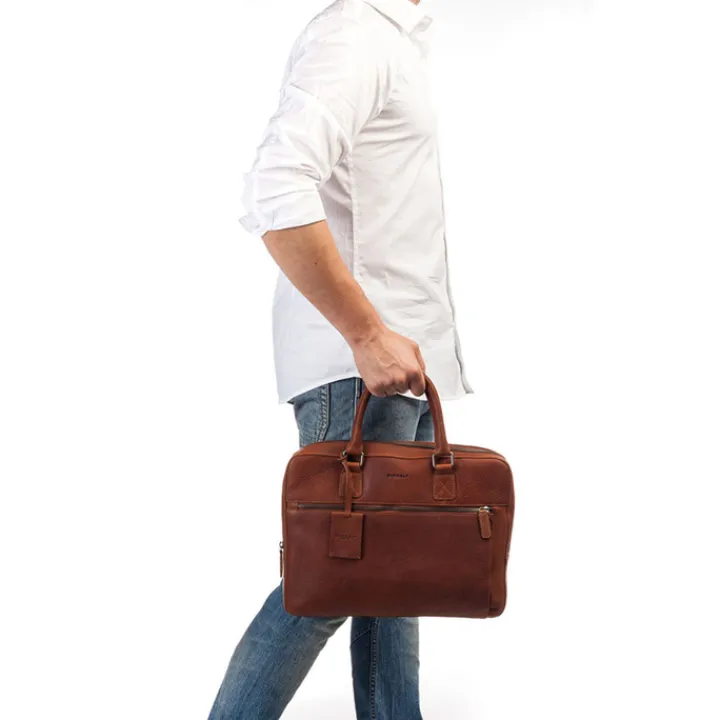 Herentassen|Laptop Schoudertassen>Burkely Antique Avery Laptopbag 13.3'' cognac