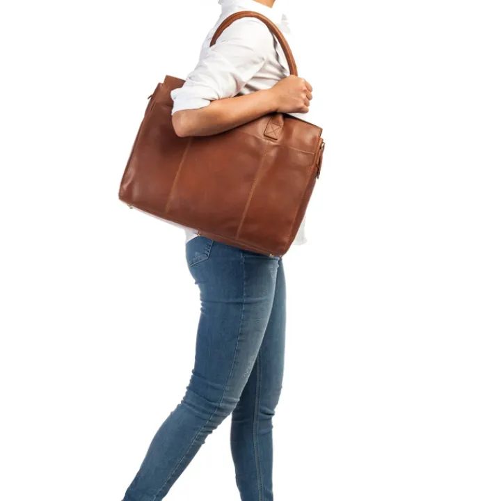 15.6 Inch Laptoptassen|Leren Laptoptassen>Burkely Vintage Doris Laptop Bag 15.6" cognac