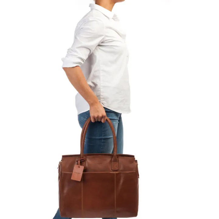 15.6 Inch Laptoptassen|Leren Laptoptassen>Burkely Vintage Doris Laptop Bag 15.6" cognac