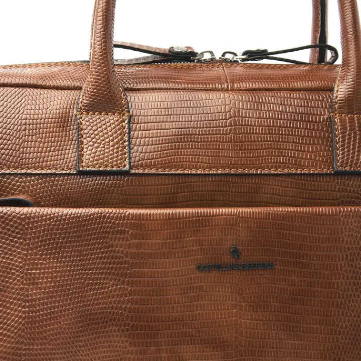 15.6 Inch Laptoptassen|Laptop Schoudertassen>Castelijn & Beerens Donna Ilse Laptoptas 15.6" RFID cognac
