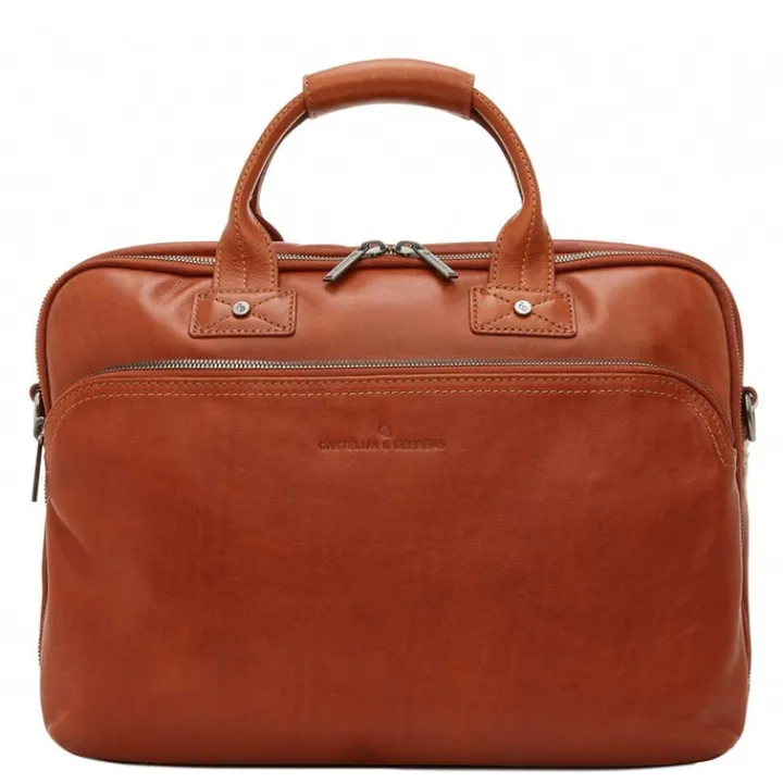 Herentassen|15.6 Inch Laptoptassen>Castelijn & Beerens Firenze Business Laptoptas 15.6" 3 vaks licht bruin