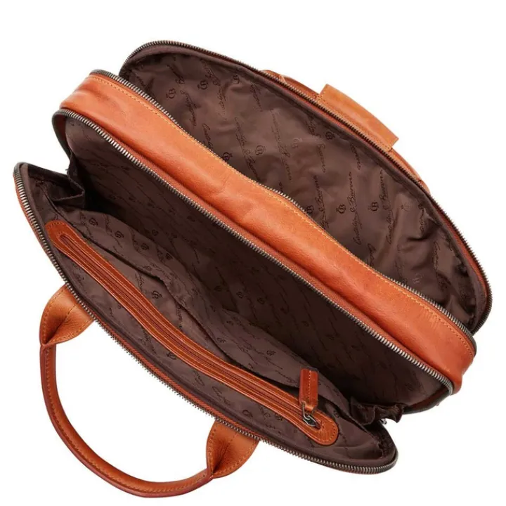 Herentassen|15.6 Inch Laptoptassen>Castelijn & Beerens Firenze Business Laptoptas 15.6" 3 vaks licht bruin