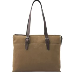 Herentassen|15.6 Inch Laptoptassen>Castelijn & Beerens Nubuck Schoudertas 15.6" RFID taupe