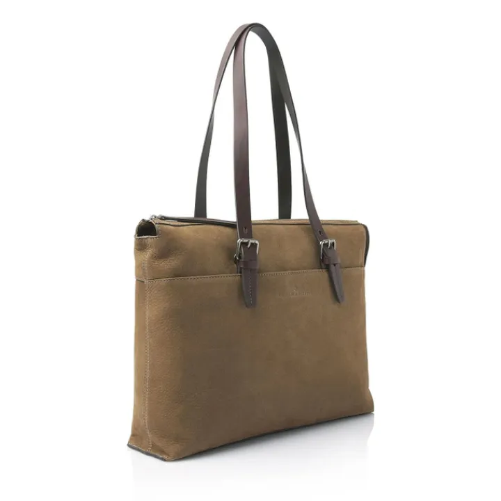 Herentassen|15.6 Inch Laptoptassen>Castelijn & Beerens Nubuck Schoudertas 15.6" RFID taupe