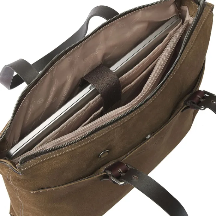 Herentassen|15.6 Inch Laptoptassen>Castelijn & Beerens Nubuck Schoudertas 15.6" RFID taupe