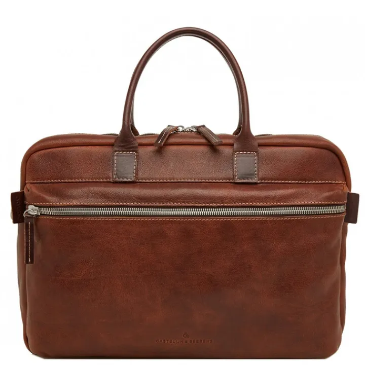 Herentassen|15.6 Inch Laptoptassen>Castelijn & Beerens Renee Sam Laptoptas 15.6'' RFID lichtbruin