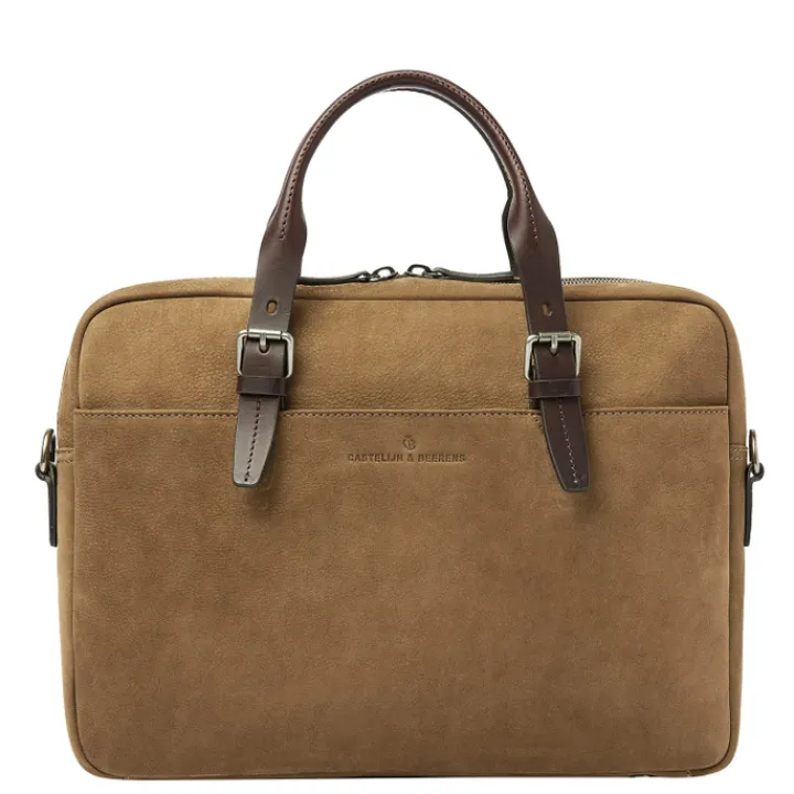 Herentassen|15.6 Inch Laptoptassen>Castelijn & Beerens Veneto Nubuck Laptopbag 15.6" taupe