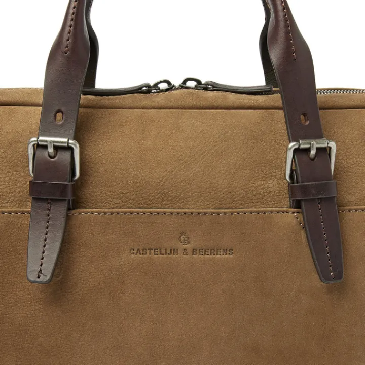 Herentassen|15.6 Inch Laptoptassen>Castelijn & Beerens Veneto Nubuck Laptopbag 15.6" taupe