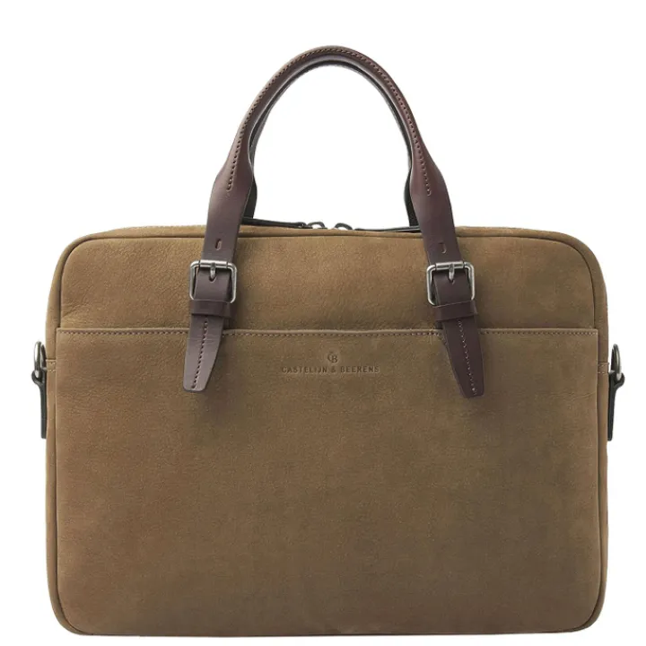 Herentassen|15.6 Inch Laptoptassen>Castelijn & Beerens Veneto Nubuck Laptopbag 15.6" taupe