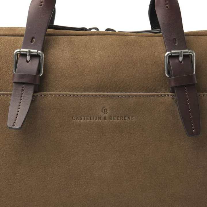 Herentassen|15.6 Inch Laptoptassen>Castelijn & Beerens Veneto Nubuck Laptopbag 15.6" taupe