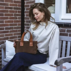 Schoudertassen|Handtassen>Chabo Suede Sophie cognac