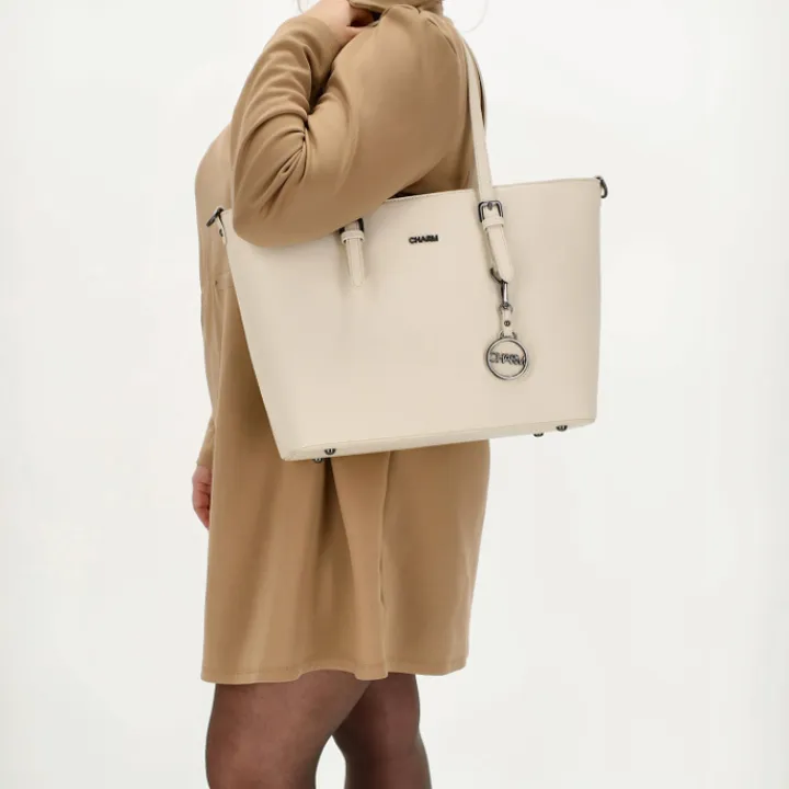 Shoppers|Schoudertassen>Charm London Birmingham Shopper creme
