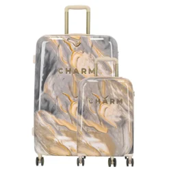 Koffersets|Reiskoffers>Charm London Marble Trolley Set light grey