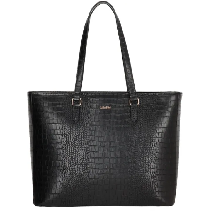 15.6 Inch Laptoptassen|Laptop Schoudertassen>Charm London Midwood Shopper 15.6 inch laptopvak black croco