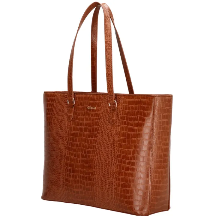 15.6 Inch Laptoptassen|Laptop Schoudertassen>Charm London Midwood Shopper 15.6 inch laptopvak cognac croco