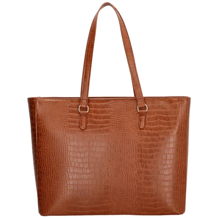 15.6 Inch Laptoptassen|Laptop Schoudertassen>Charm London Midwood Shopper 15.6 inch laptopvak cognac croco