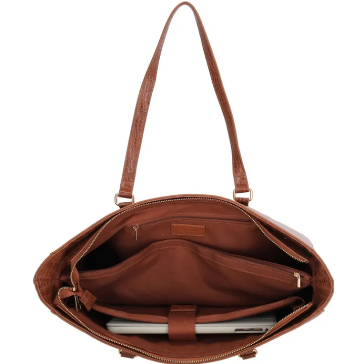 15.6 Inch Laptoptassen|Laptop Schoudertassen>Charm London Midwood Shopper 15.6 inch laptopvak cognac croco