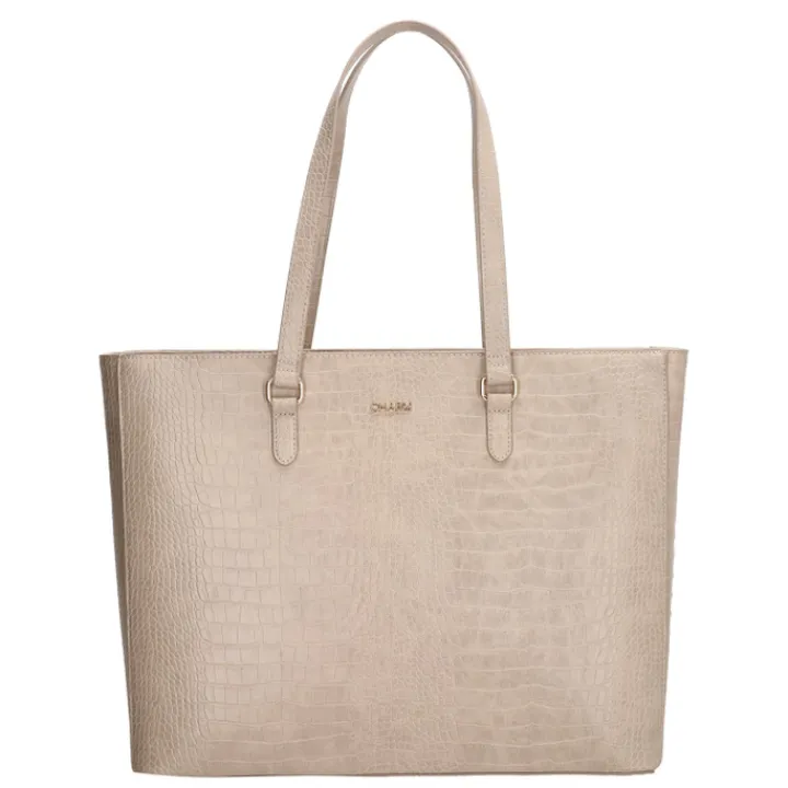 15.6 Inch Laptoptassen|Laptop Schoudertassen>Charm London Midwood Shopper 15.6 inch laptopvak light taupe