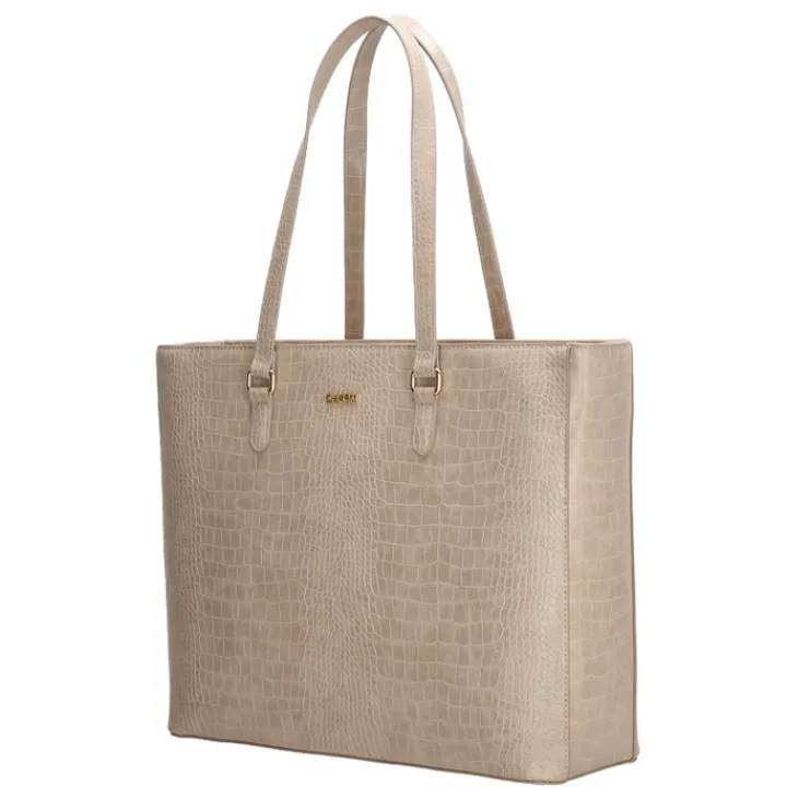 15.6 Inch Laptoptassen|Laptop Schoudertassen>Charm London Midwood Shopper 15.6 inch laptopvak light taupe