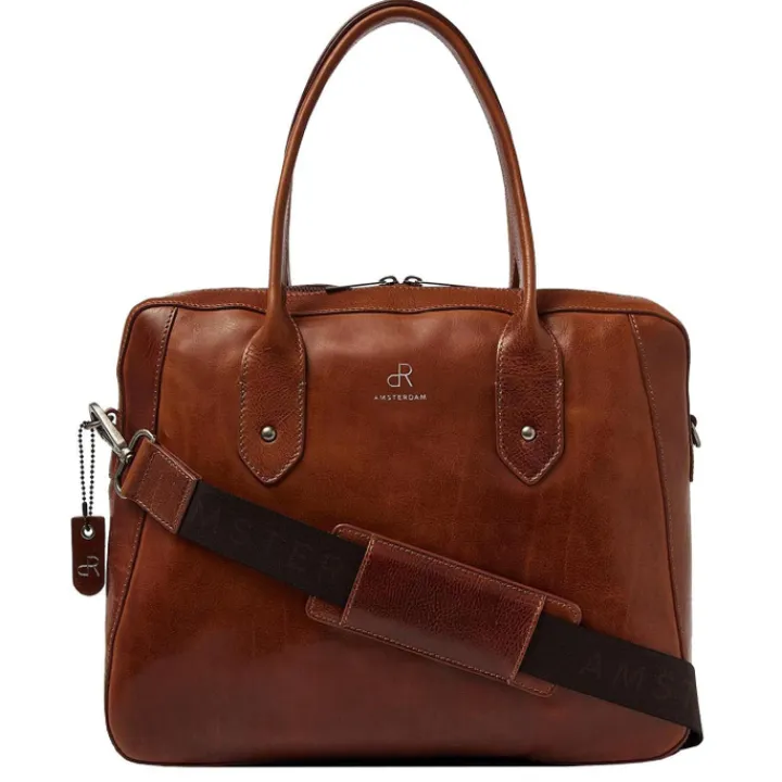 15.6 Inch Laptoptassen|Laptop Schoudertassen>dR Amsterdam Apex Werktas cognac