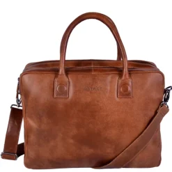 Herentassen|15.6 Inch Laptoptassen>DSTRCT Fletcher Street Business Laptoptas 15.6 inch + Sleutelhanger cognac