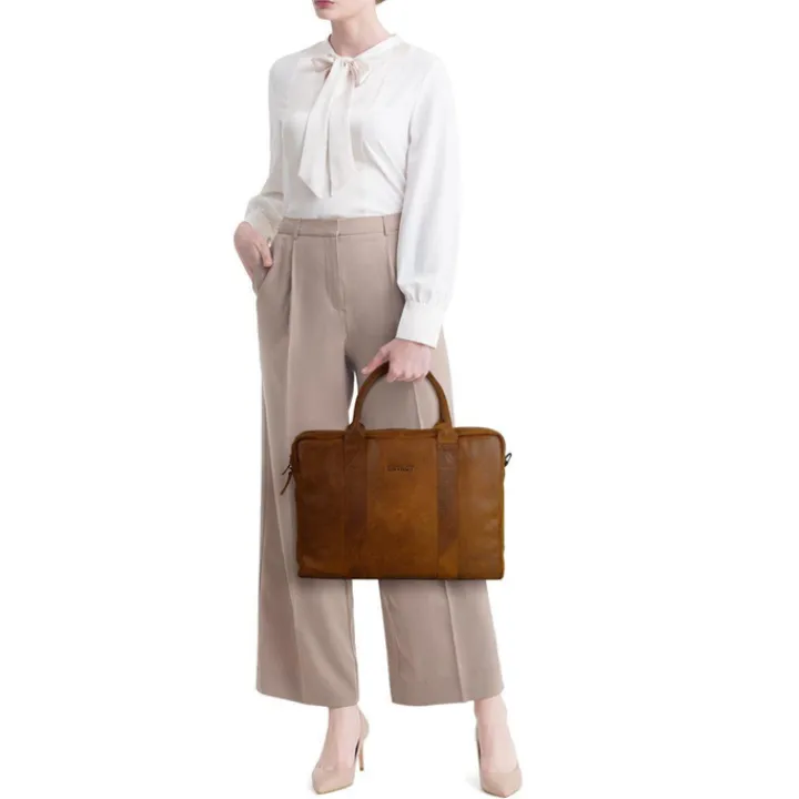 Herentassen|15 Inch Laptoptassen>DSTRCT Limited Double Zip 15'' Laptoptas cognac