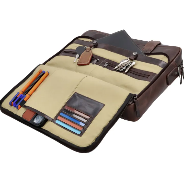 15.6 Inch Laptoptassen|Laptop Schoudertassen>Hide & Stitches Next Navajo Laptopbag darkbrown