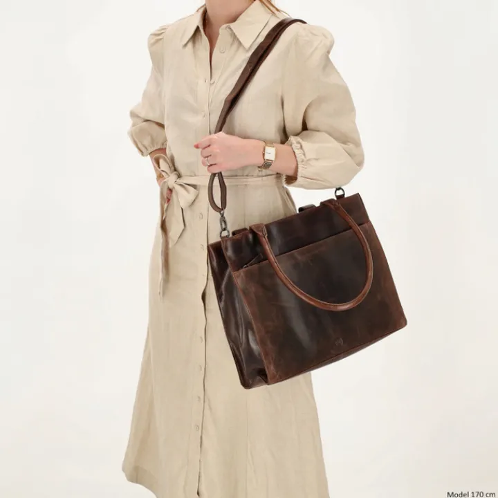 15.6 Inch Laptoptassen|Laptop Schoudertassen>Hide & Stitches Next Navajo Laptopbag darkbrown
