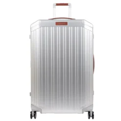 Harde Koffers|Reiskoffers>Piquadro Alu Large 4 Wheel Trolley grigio / cuoio
