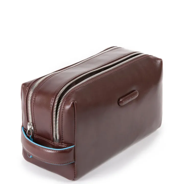 Toilettassen>Piquadro Black Square Beauty bag 2 zippers brown
