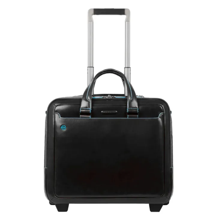 Handbagage Trolleys|Laptop Trolleys>Piquadro Black Square Briefcase with wheels 2 compartments black