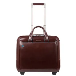 Handbagage Trolleys|Laptop Trolleys>Piquadro Black Square Briefcase with wheels 2 compartments brown