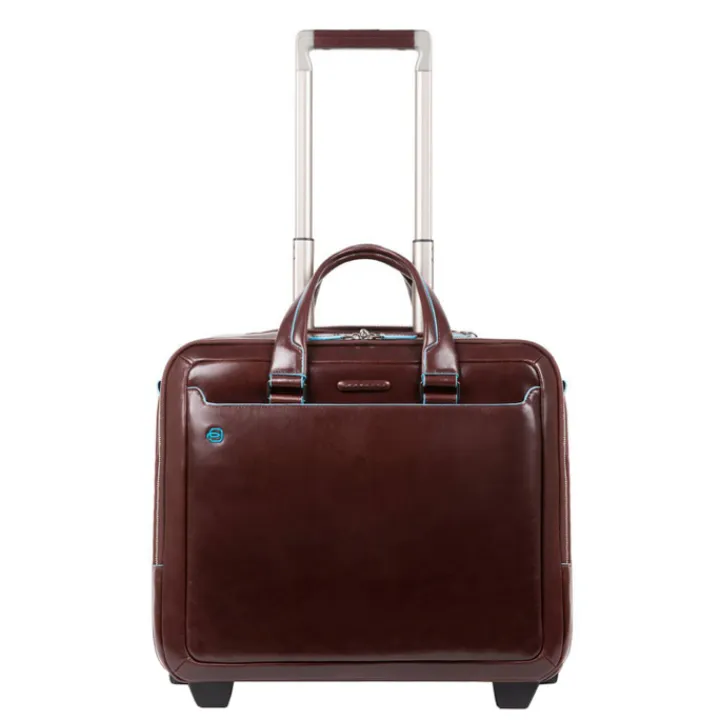 Handbagage Trolleys|Laptop Trolleys>Piquadro Black Square Briefcase with wheels 2 compartments brown