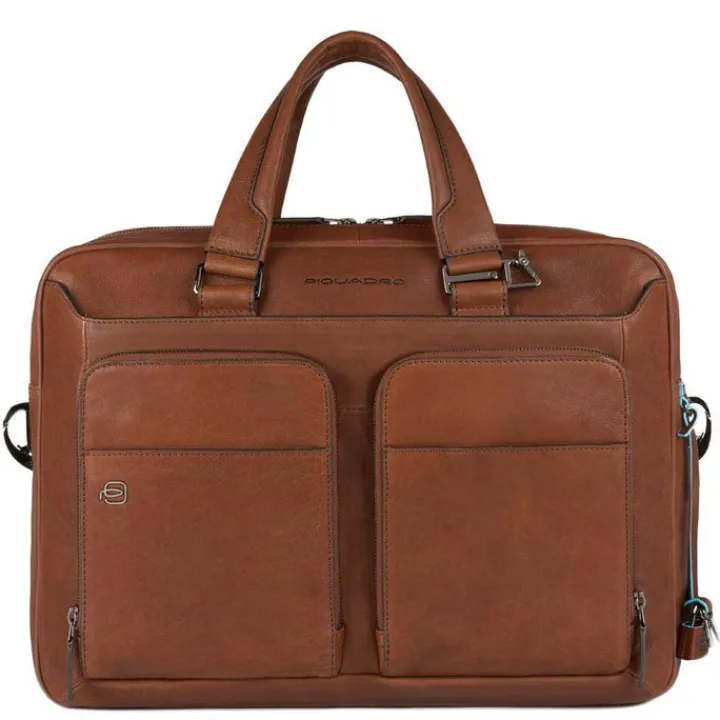 Herentassen|15 Inch Laptoptassen>Piquadro Black Square Computer Briefcase 15" tobacco